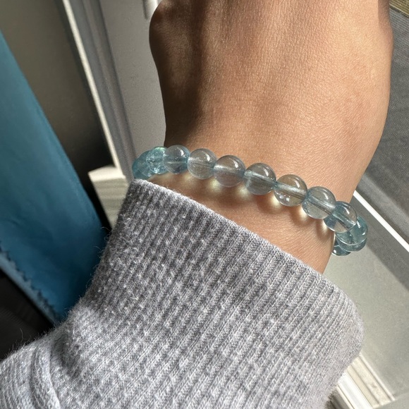 100% Natural 7mm aquamarine beads bracelet - Picture 11 of 15